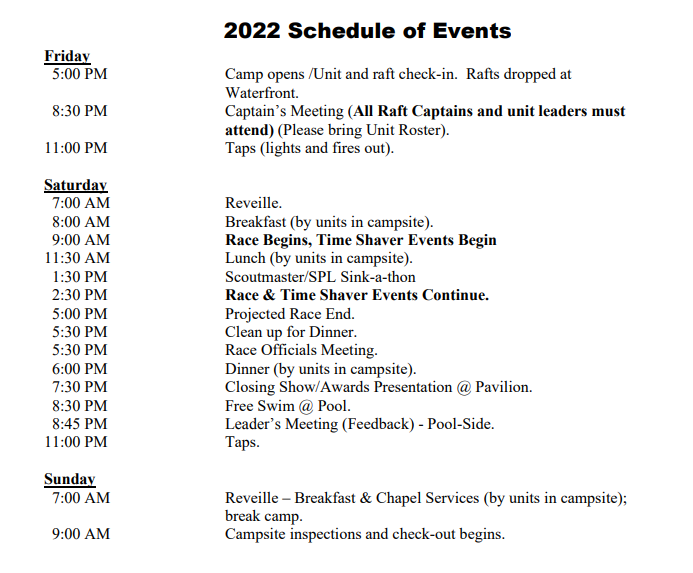 Raft Regatta 2022 Campuot Schedule